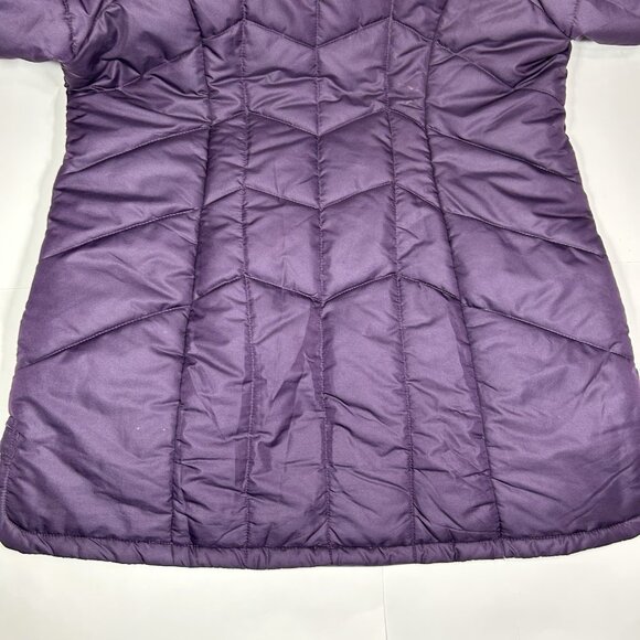 Catherines Women Puffer Jacket Purple Chevron Coat Zip Up Hooded Faux Fur Sz 0X - Picture 11 of 13